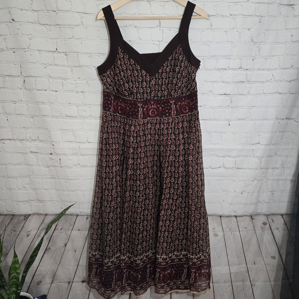 vtg Signature by Robbie Bee Silk Chiffon Dress Sz 14 y2k Paisley Boho milkmaid